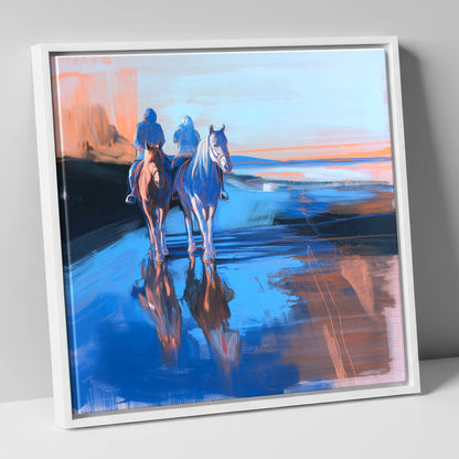 Shoreline Companions horse landscape canvas wall art in white frame