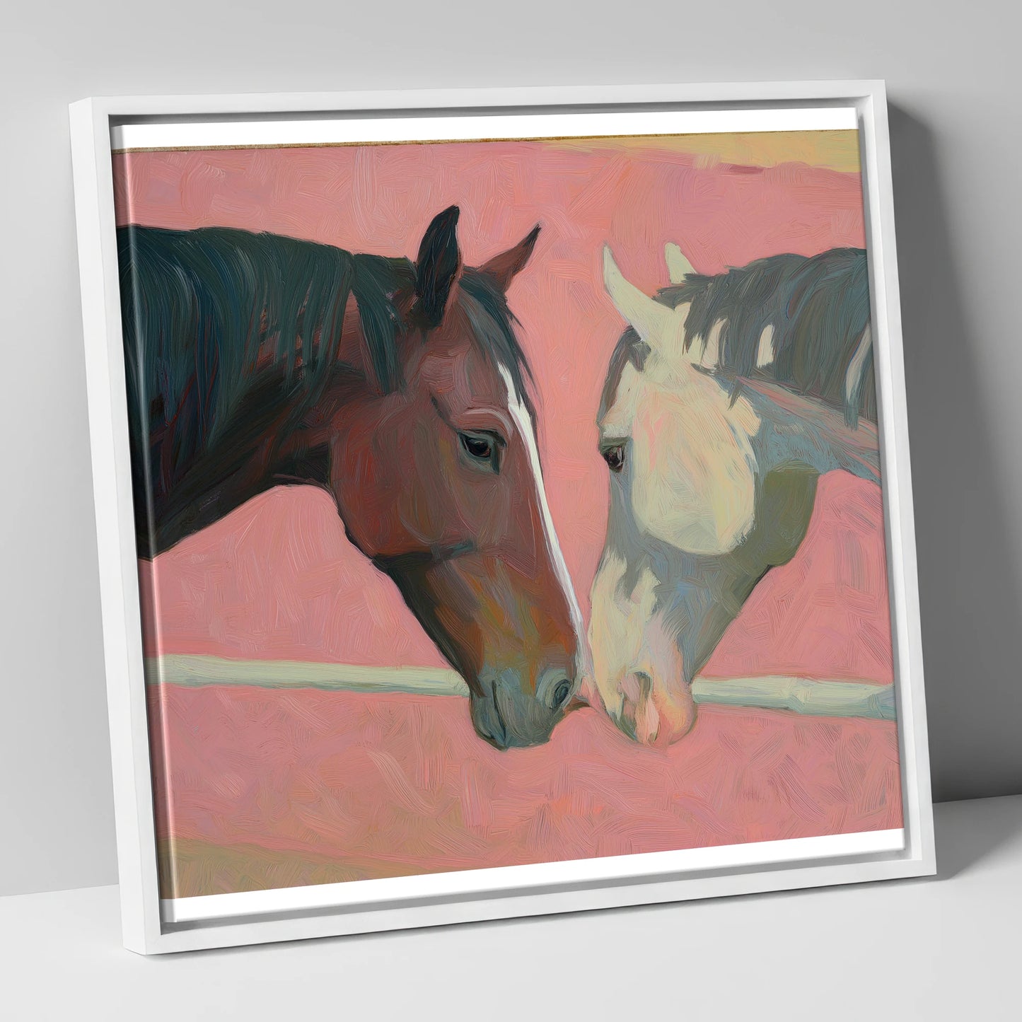 Quiet Companions horse portrait canvas wall art in white frame