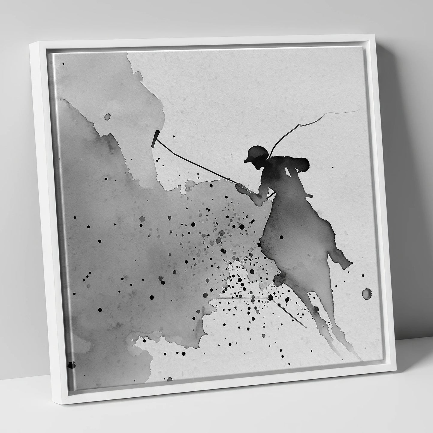 Dynamic Polo Silhouette polo horse canvas wall art in white frame