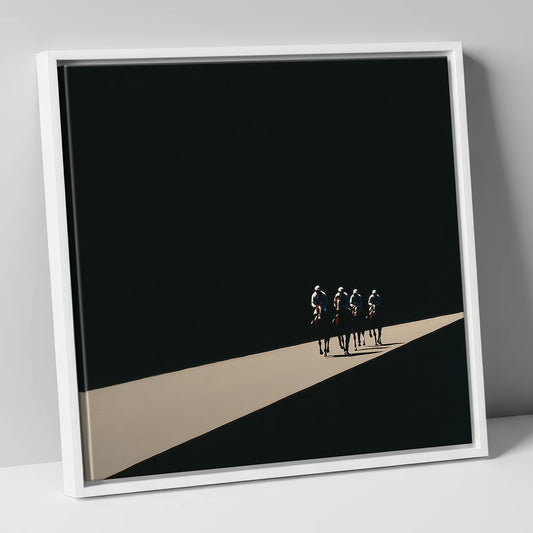 Out of the Shadows racing horse canvas wall art in white frame