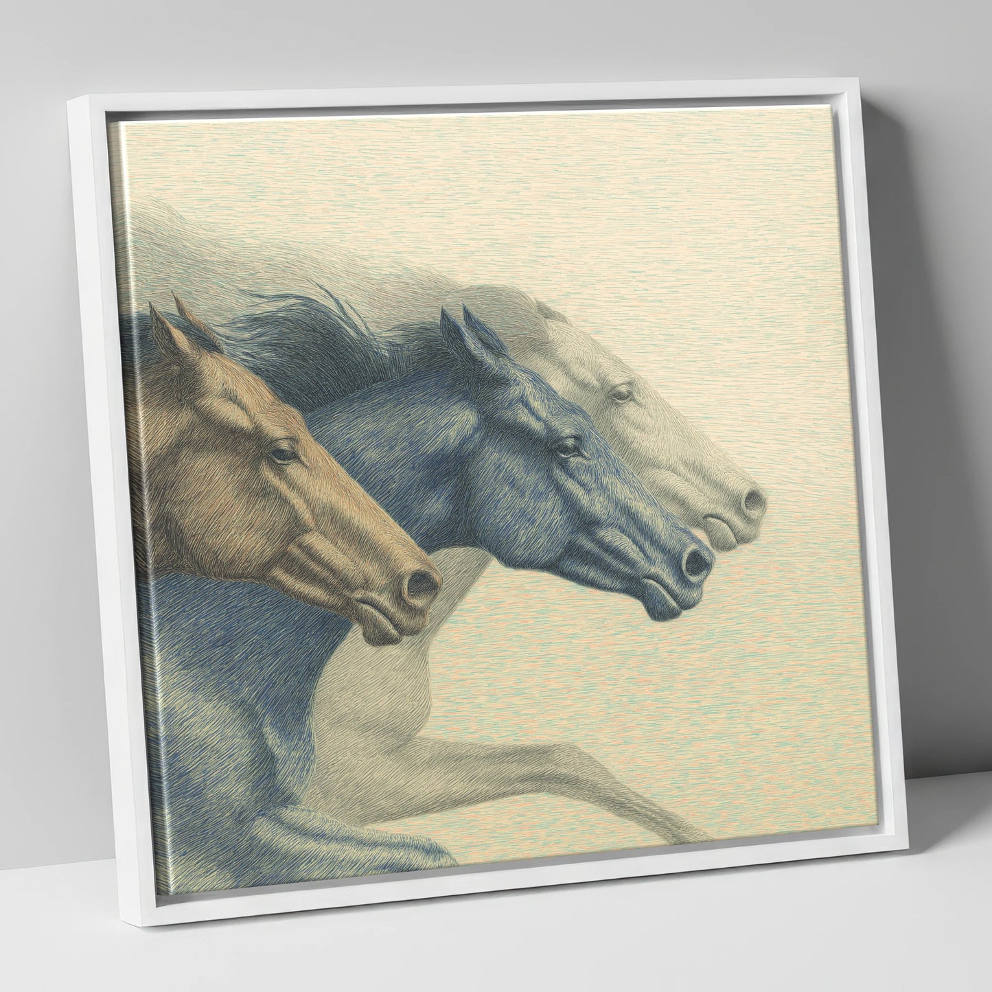 Stride For Stride racing horse canvas wall art in white frame