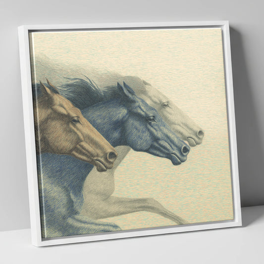 Stride For Stride racing horse canvas wall art in white frame