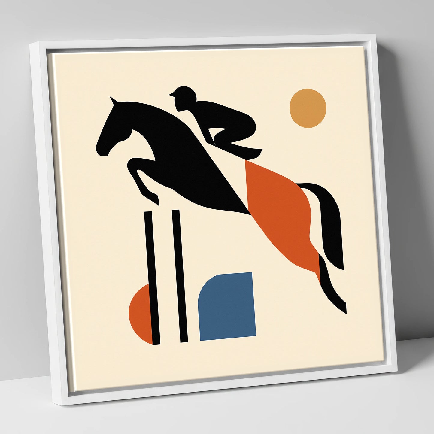 Retro Airborne Ascent show jumping horse canvas wall art in white frame