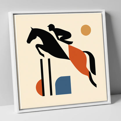 Retro Airborne Ascent show jumping horse canvas wall art in white frame