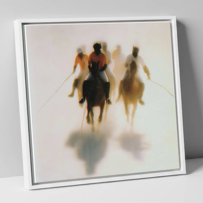 The Ethereal Chukka polo horse canvas wall art in white frame