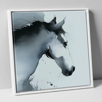 Ethereal Monochrome Profile horse portrait canvas wall art in white frame