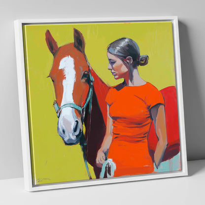 Radiant Bond horse & rider canvas wall art in white frame