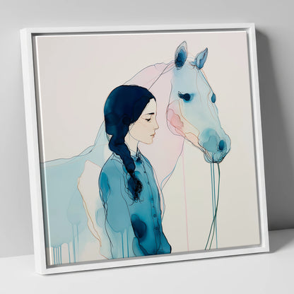 Ethereal Bond horse & rider canvas wall art in white frame