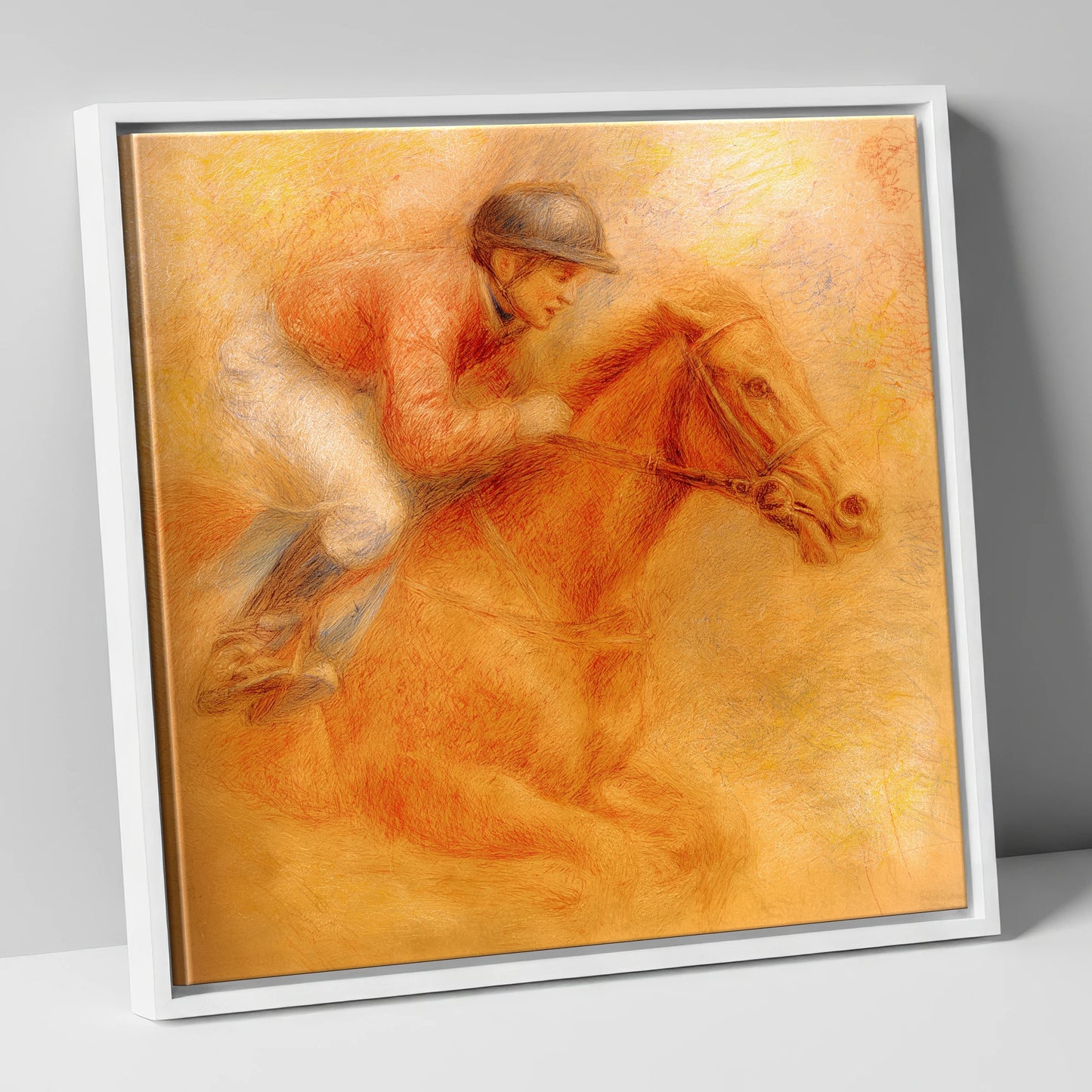 The Final Furlong racing horse canvas wall art in white frame