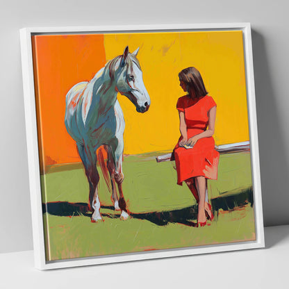 Vibrant Connection horse & rider canvas wall art in white frame