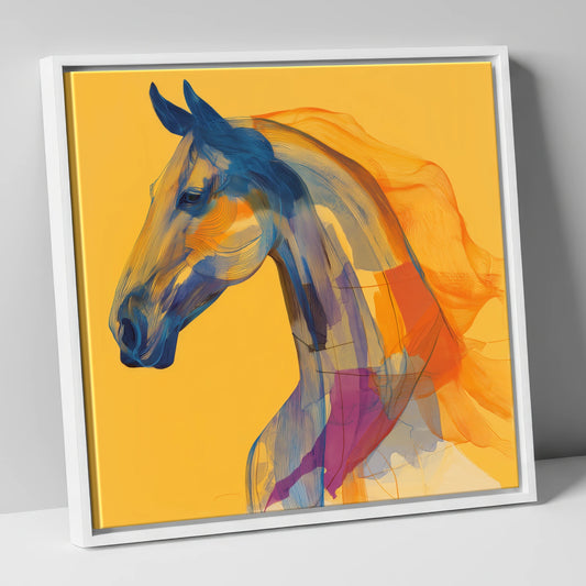 Vibrant Cobalt Contours horse breed canvas wall art in white frame
