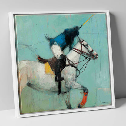 The Final Chukka polo horse canvas wall art in white frame