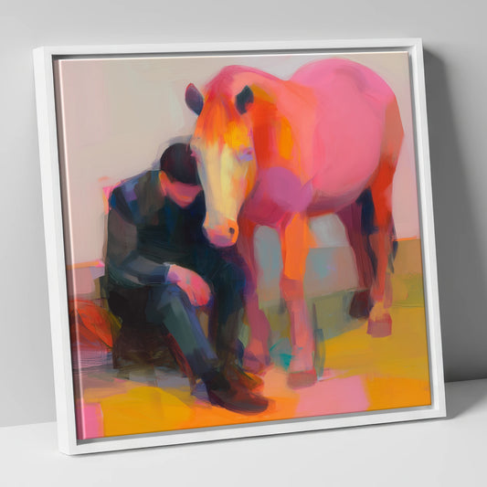 Radiant Solace horse & rider canvas wall art in white frame