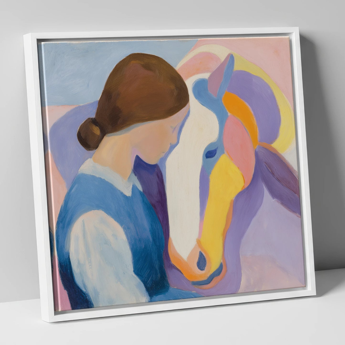 The Quiet Bond horse & rider canvas wall art in white frame
