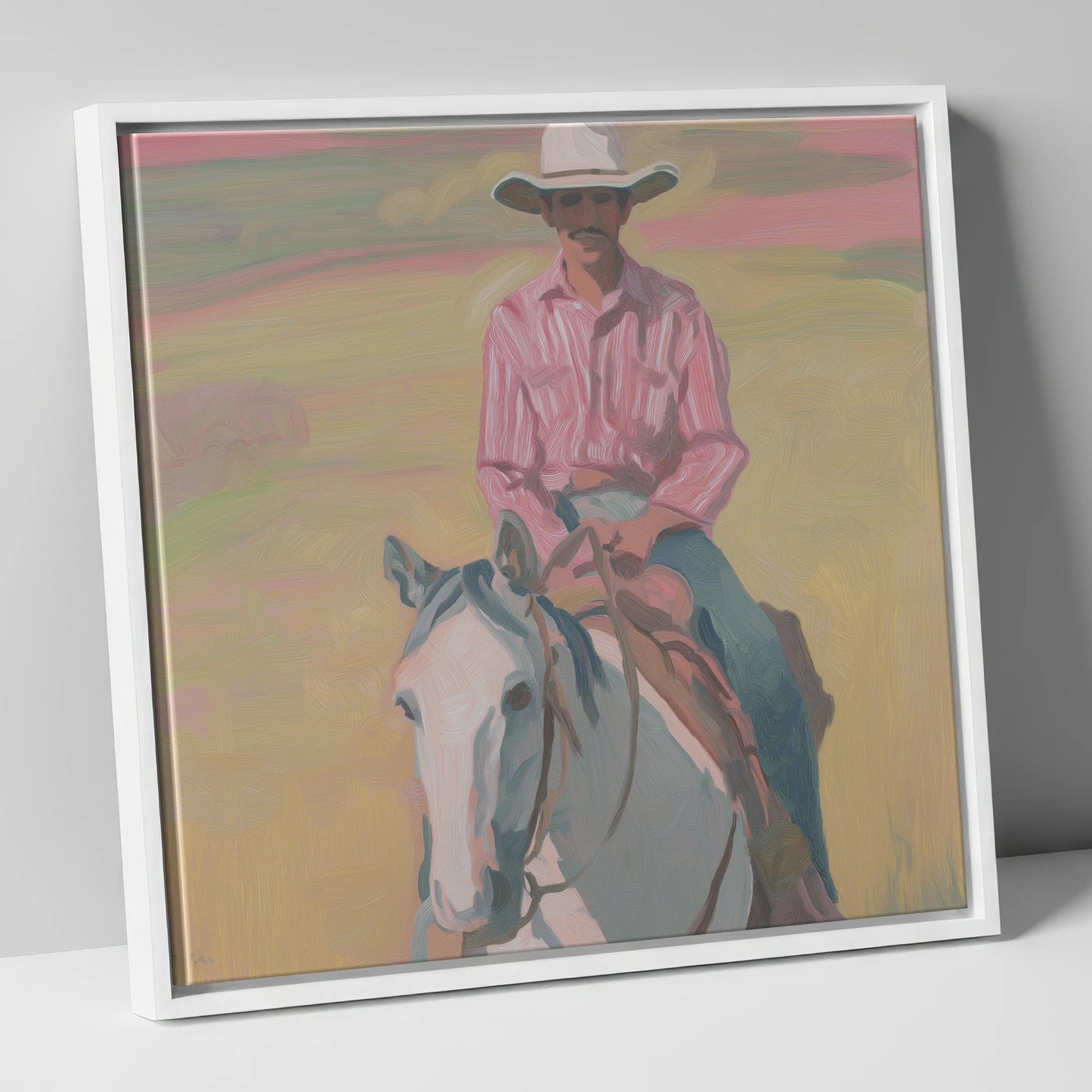 Dusk on the Plains western horse canvas wall art in white frame