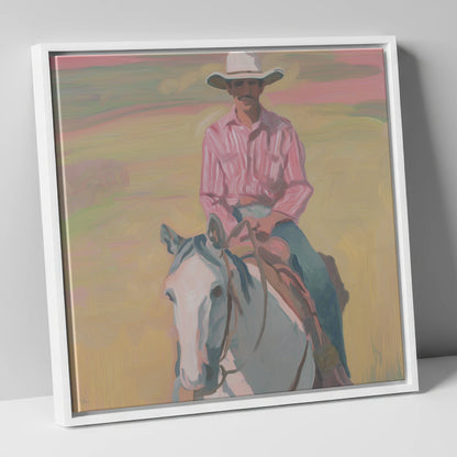 Dusk on the Plains western horse canvas wall art in white frame