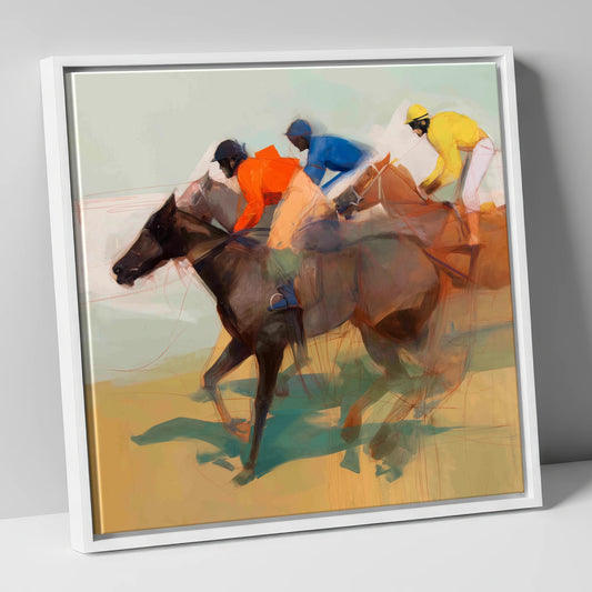 Silks of the Final Furlong racing horse canvas wall art in white frame