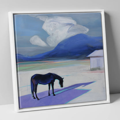 Mountain Solitude horse landscape canvas wall art in white frame