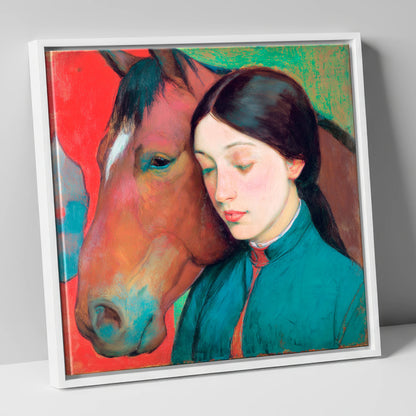 Silent Devotion horse & rider canvas wall art in white frame