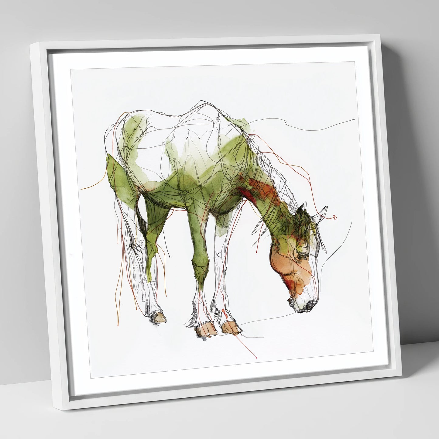 The Quiet Grazer working horse canvas wall art in white frame