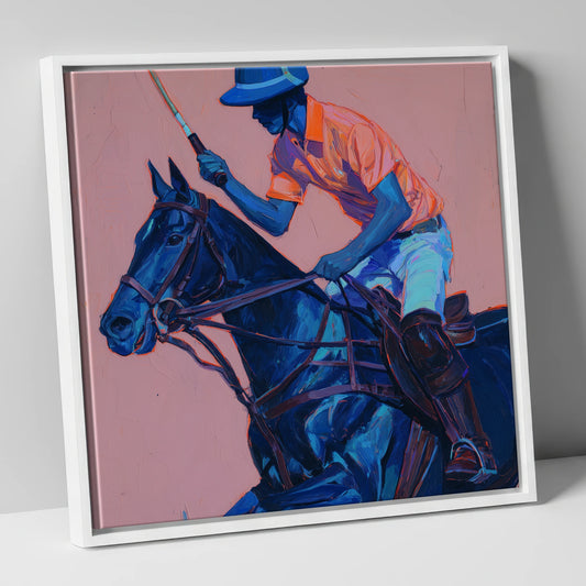 The Indigo Chukka polo horse canvas wall art in white frame