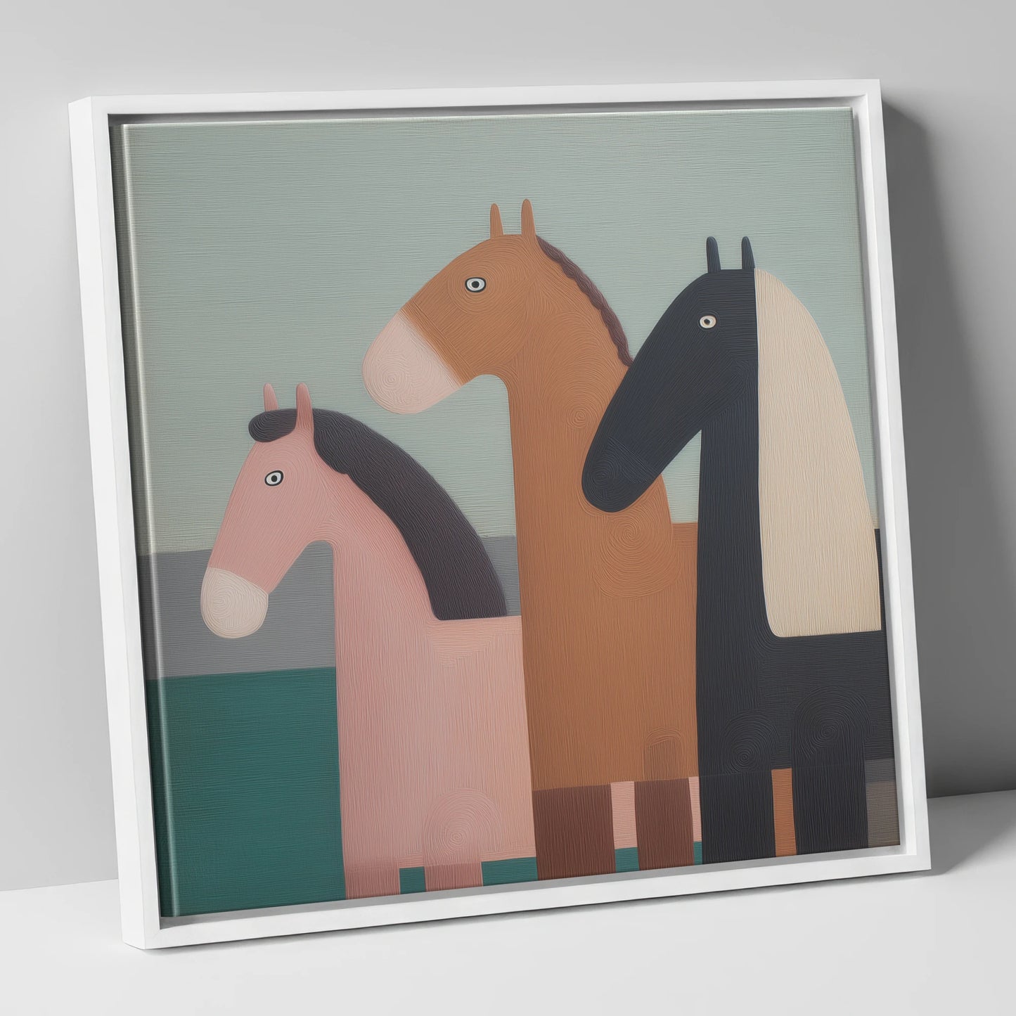 Muted Companions horse landscape canvas wall art in white frame
