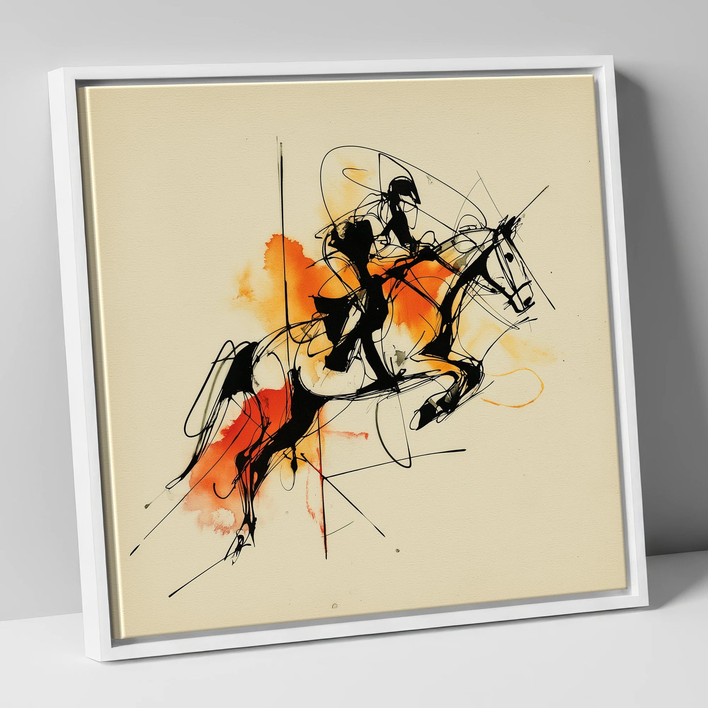 Amber Flight show jumping horse canvas wall art in white frame
