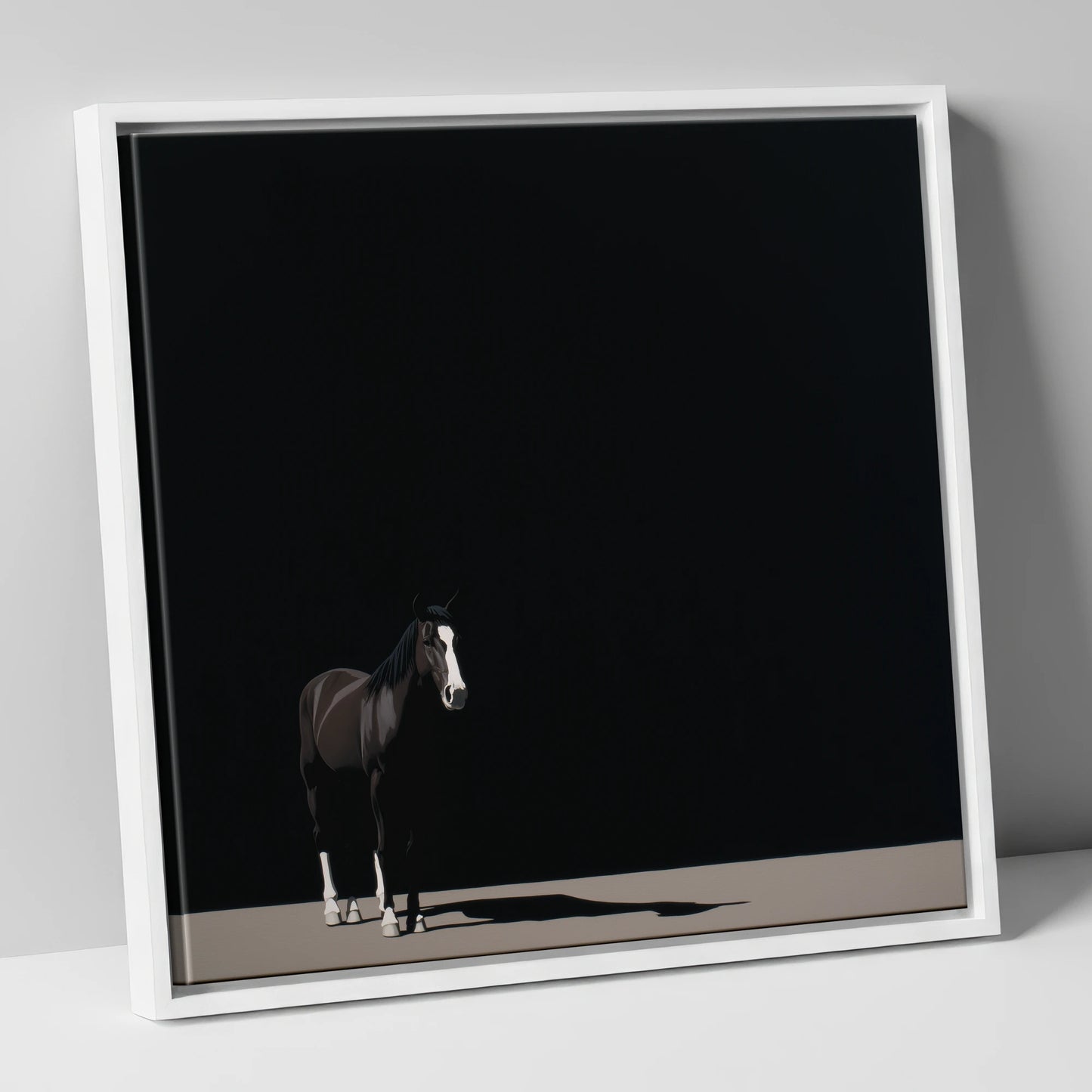 Solitary in Shadow horse portrait canvas wall art in white frame