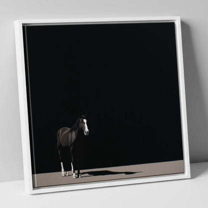 Solitary in Shadow horse portrait canvas wall art in white frame
