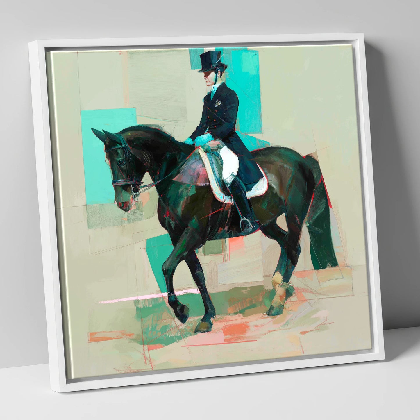 Contemporary Collection dressage horse canvas wall art in white frame