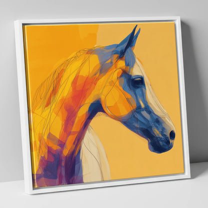 Cobalt and Amber Profile horse portrait canvas wall art in white frame