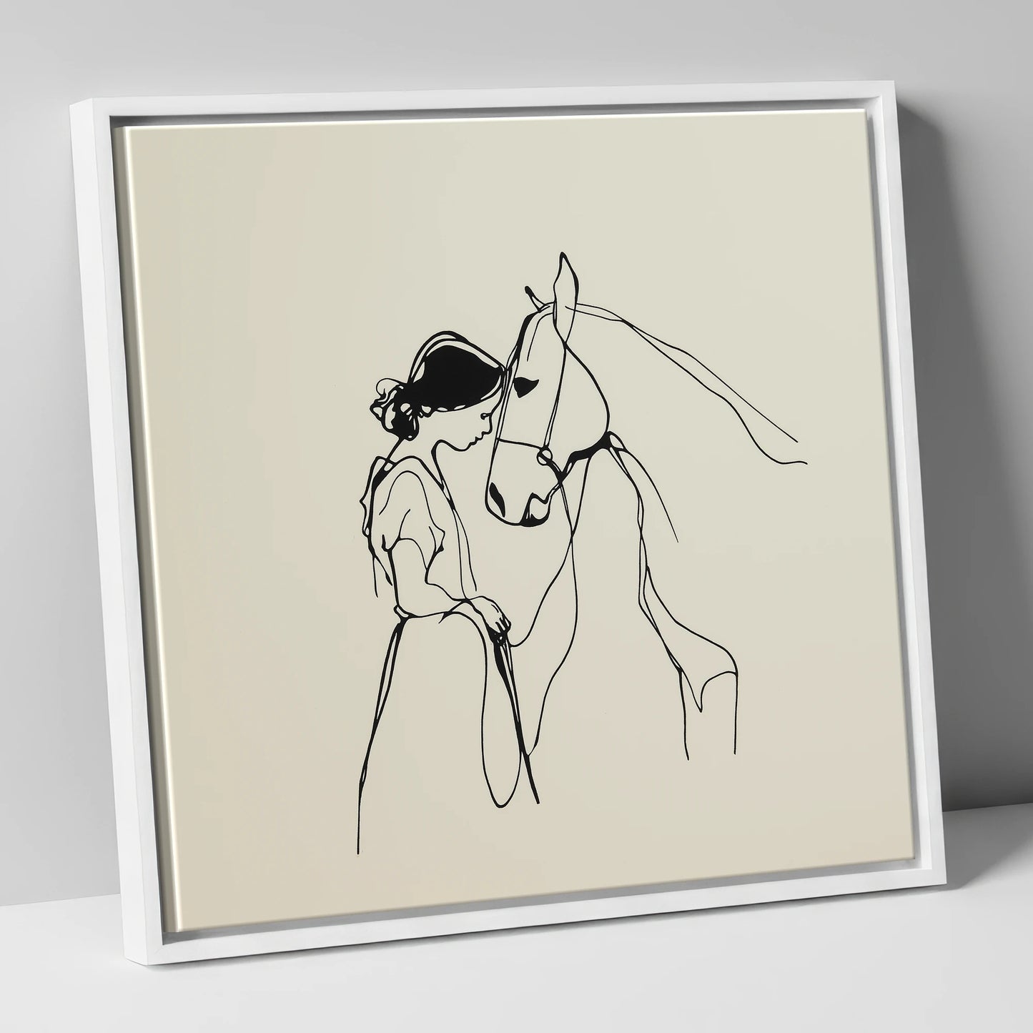 The Gentle Bond horse & rider canvas wall art in white frame