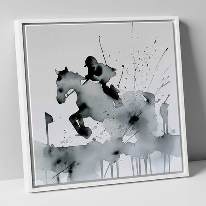 The Bold Clearance show jumping horse canvas wall art in white frame
