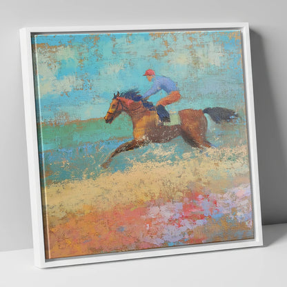 The Coastal Gallop racing horse canvas wall art in white frame