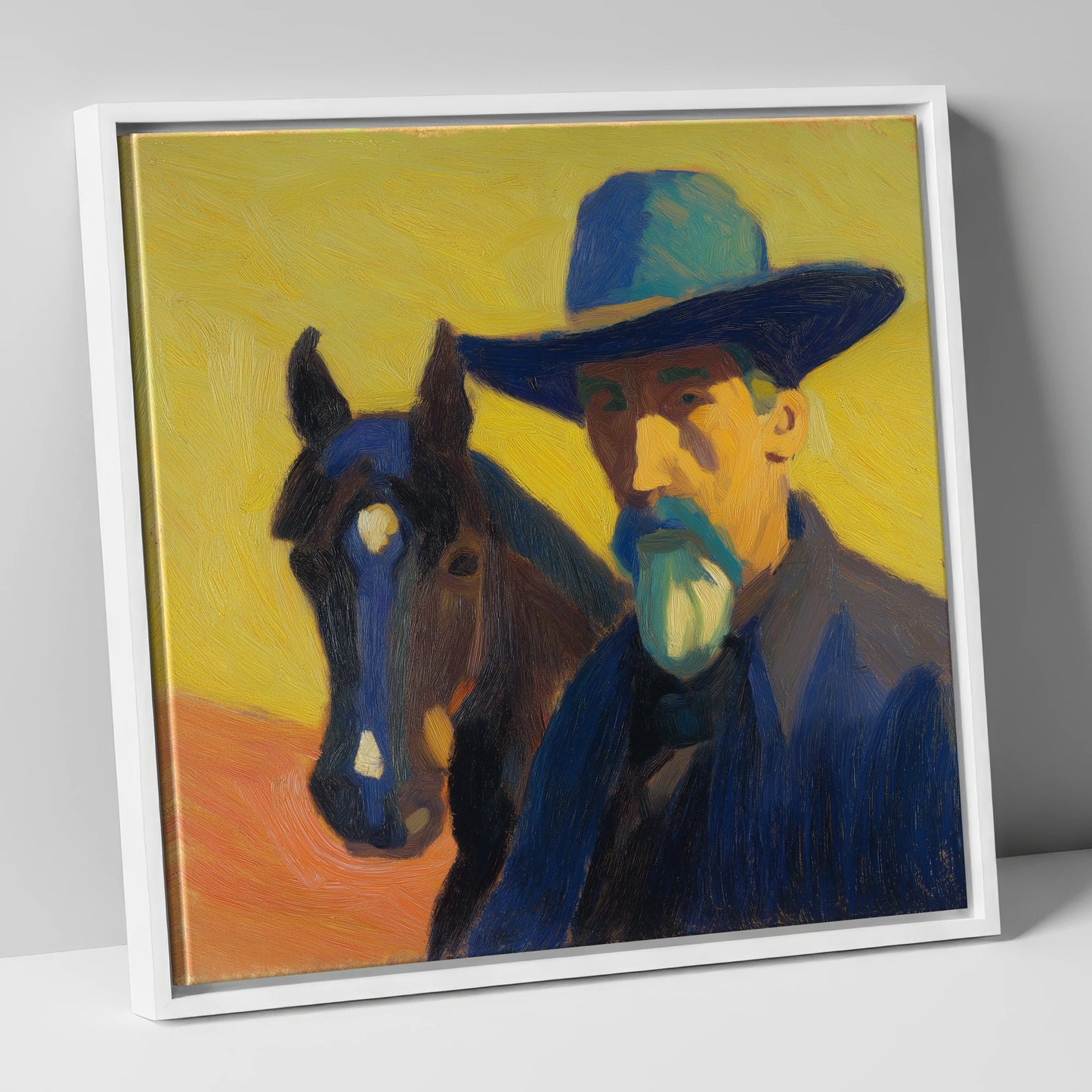Vibrant Western Bond western horse canvas wall art in white frame