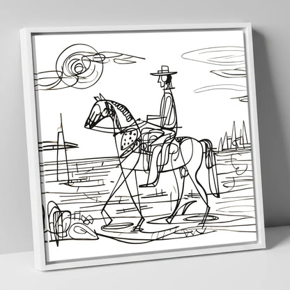 Abstract Coastal Ride beach horse canvas wall art in white frame