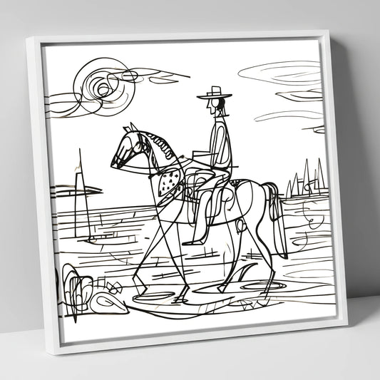 Abstract Coastal Ride beach horse canvas wall art in white frame