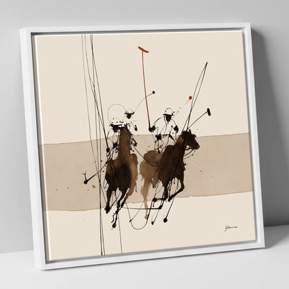 Polo in Motion polo horse canvas wall art in white frame
