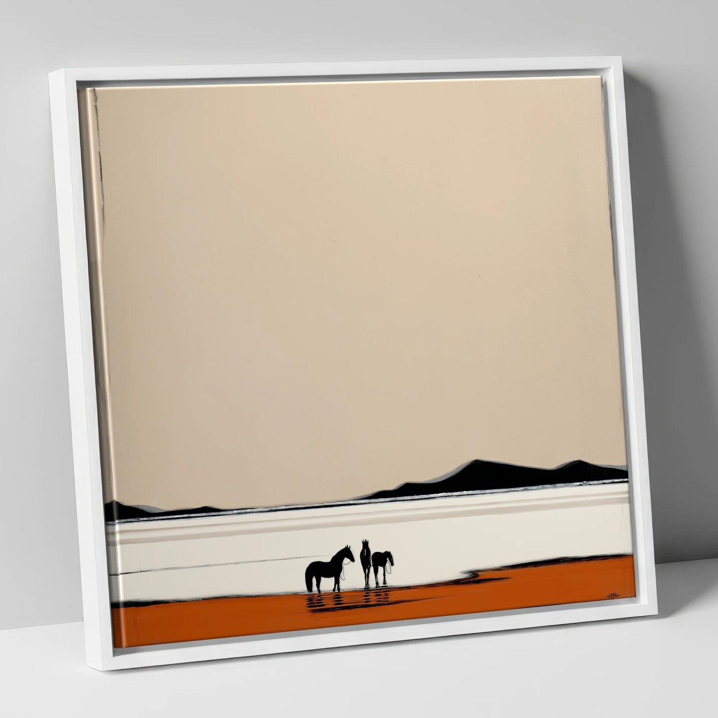 Silhouetted Horizons horse landscape canvas wall art in white frame