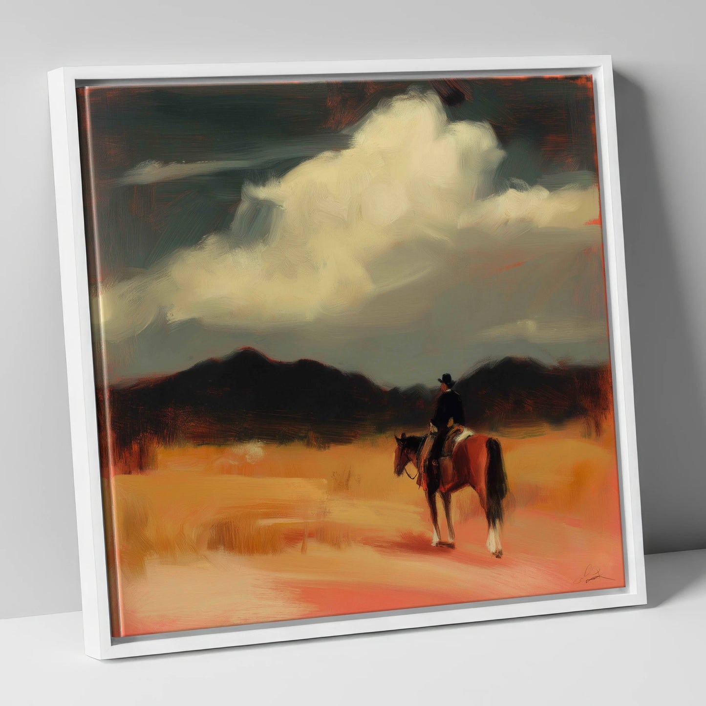 Distant Horizons western horse canvas wall art in white frame