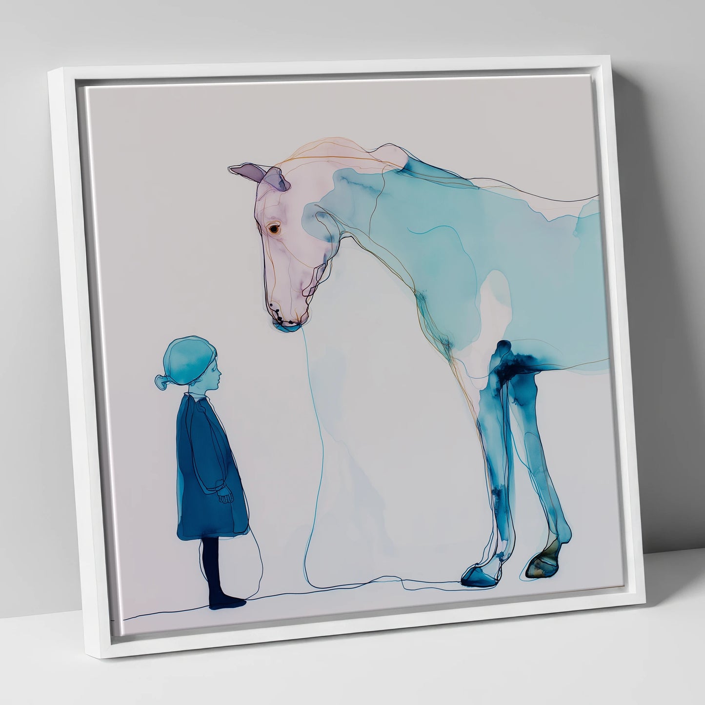 A Quiet Connection horse & rider canvas wall art in white frame