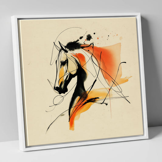 Dynamic Amber Silhouette horse breed canvas wall art in white frame