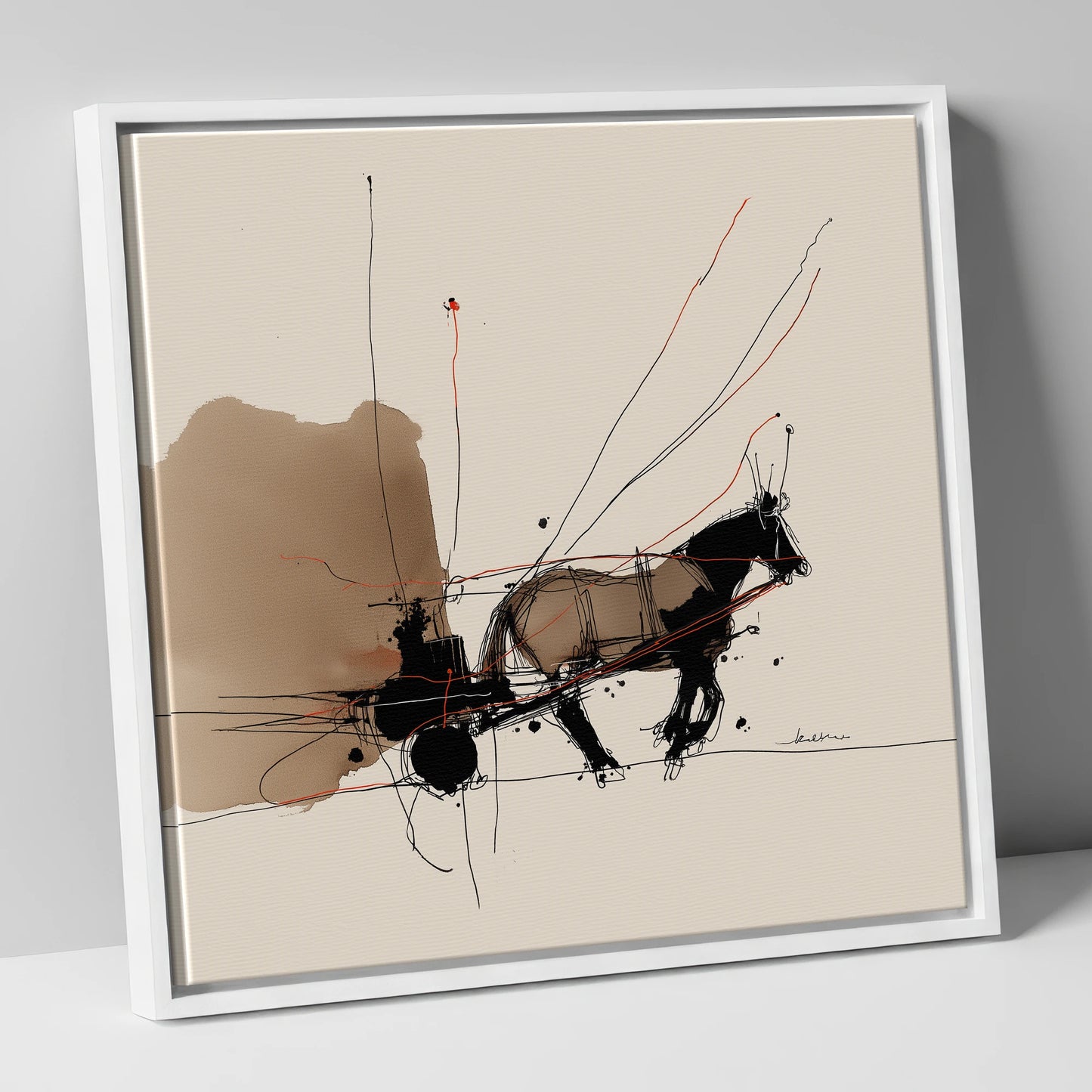 Harnessed Motion working horse canvas wall art in white frame
