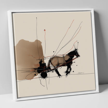 Harnessed Motion working horse canvas wall art in white frame