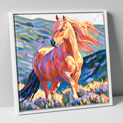 Colourful Golden Horse Portrait horse breed canvas wall art in white frame