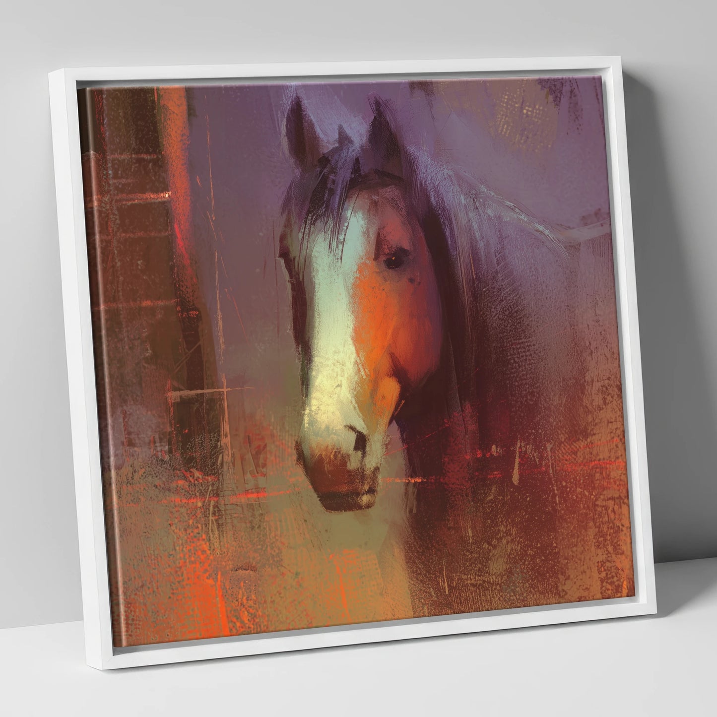 Ember and Violet Portrait horse portrait canvas wall art in white frame