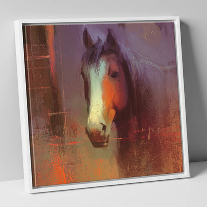 Ember and Violet Portrait horse portrait canvas wall art in white frame