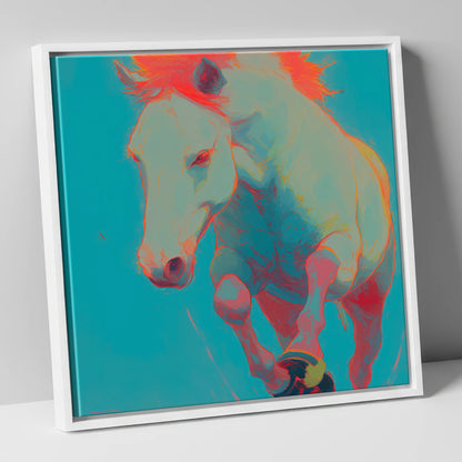 Vibrant Equine Spirit horse portrait canvas wall art in white frame