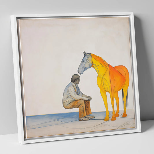 Silent Understanding horse & rider canvas wall art in white frame