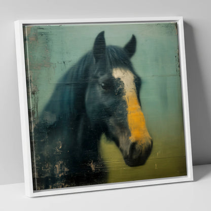 The Golden Blaze horse portrait canvas wall art in white frame